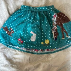 Mini Boden Girls Corduroy Skirt with Horses and Bunnies